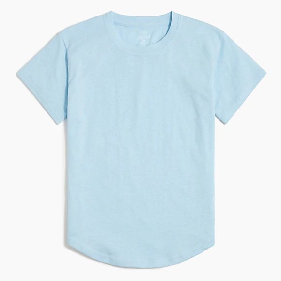 NWT J. Crew Linen-Blend Crewneck Tee With Curved Hem, Blue - Picture 3 of 6